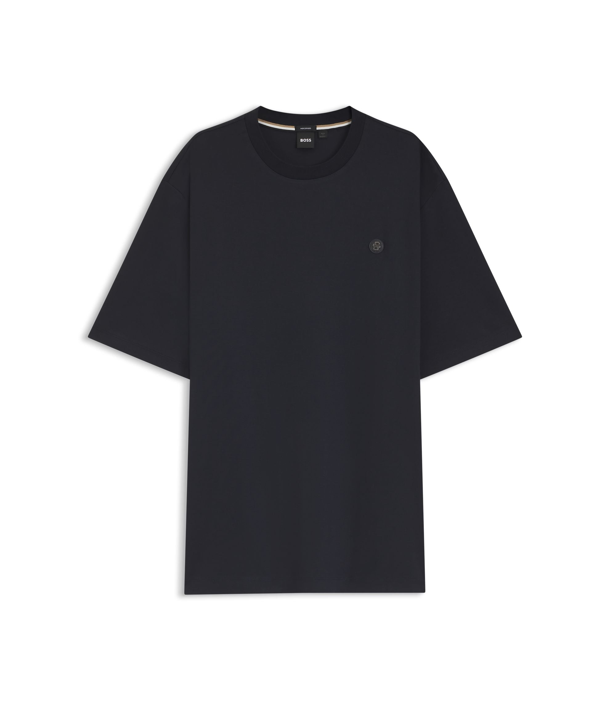 Boss Regular Fit T Shirt In Mercerized Interlock Cotton Dark Blue