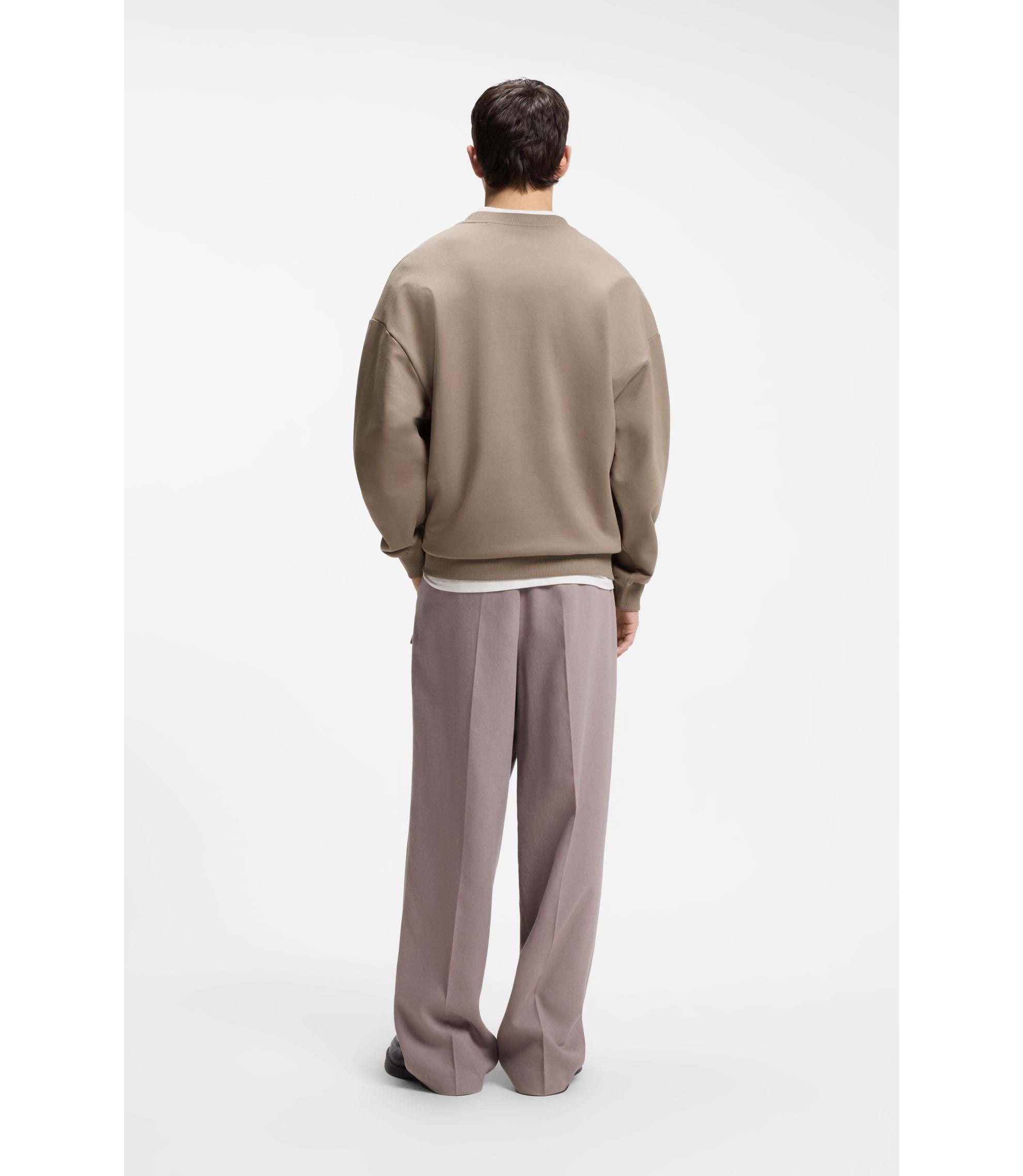 Hugo Oversize Fit Sweatshirt In Cotton Terry With Tonal Logo Light Brown