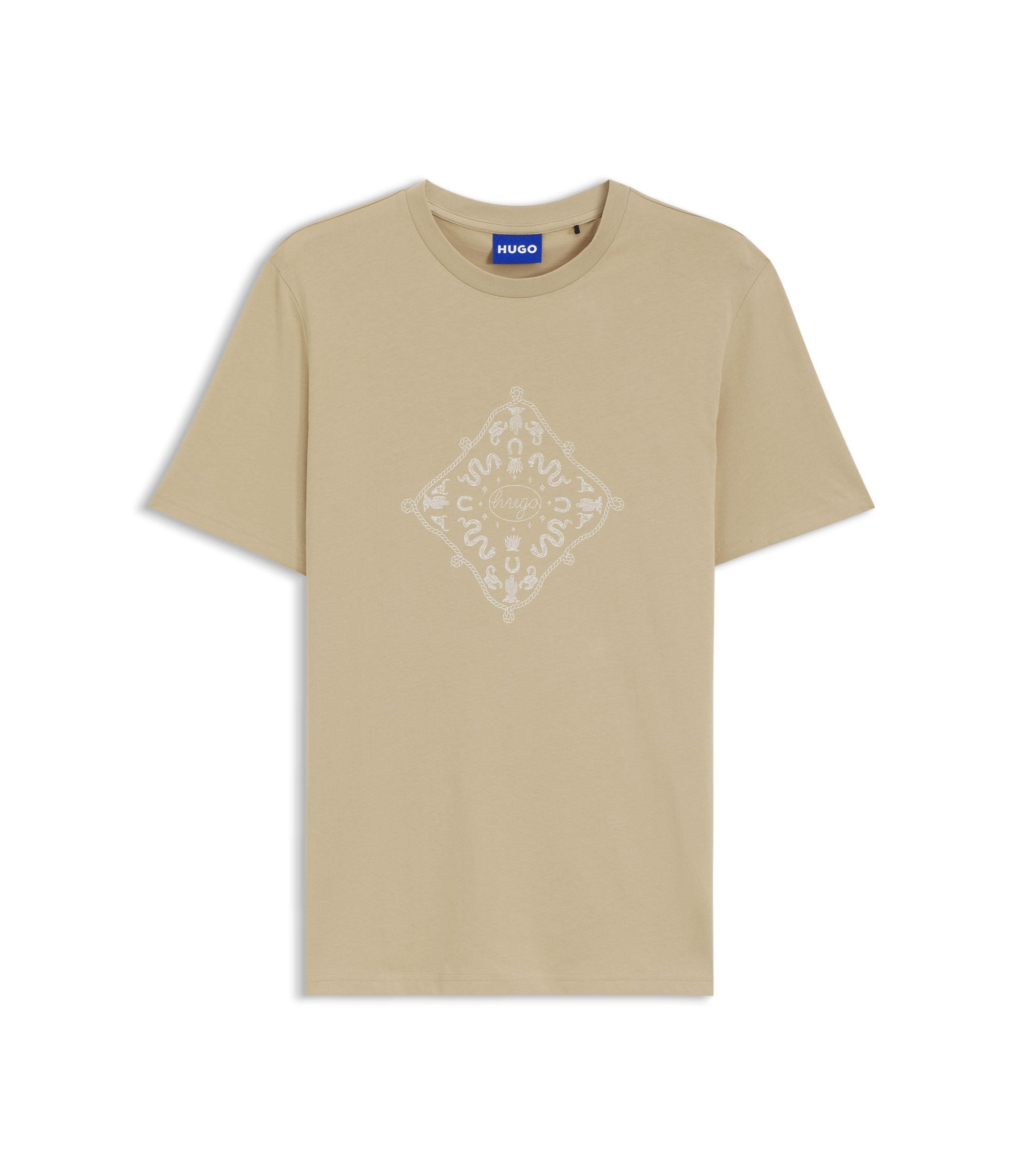 Hugo Crew Neck T Shirt In Breathable Cotton Beige