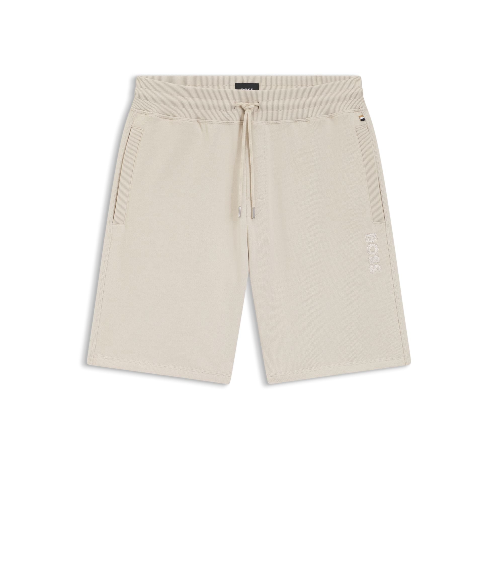 Boss Cotton Terry Shorts With Chain Stitched Logo Light Grey