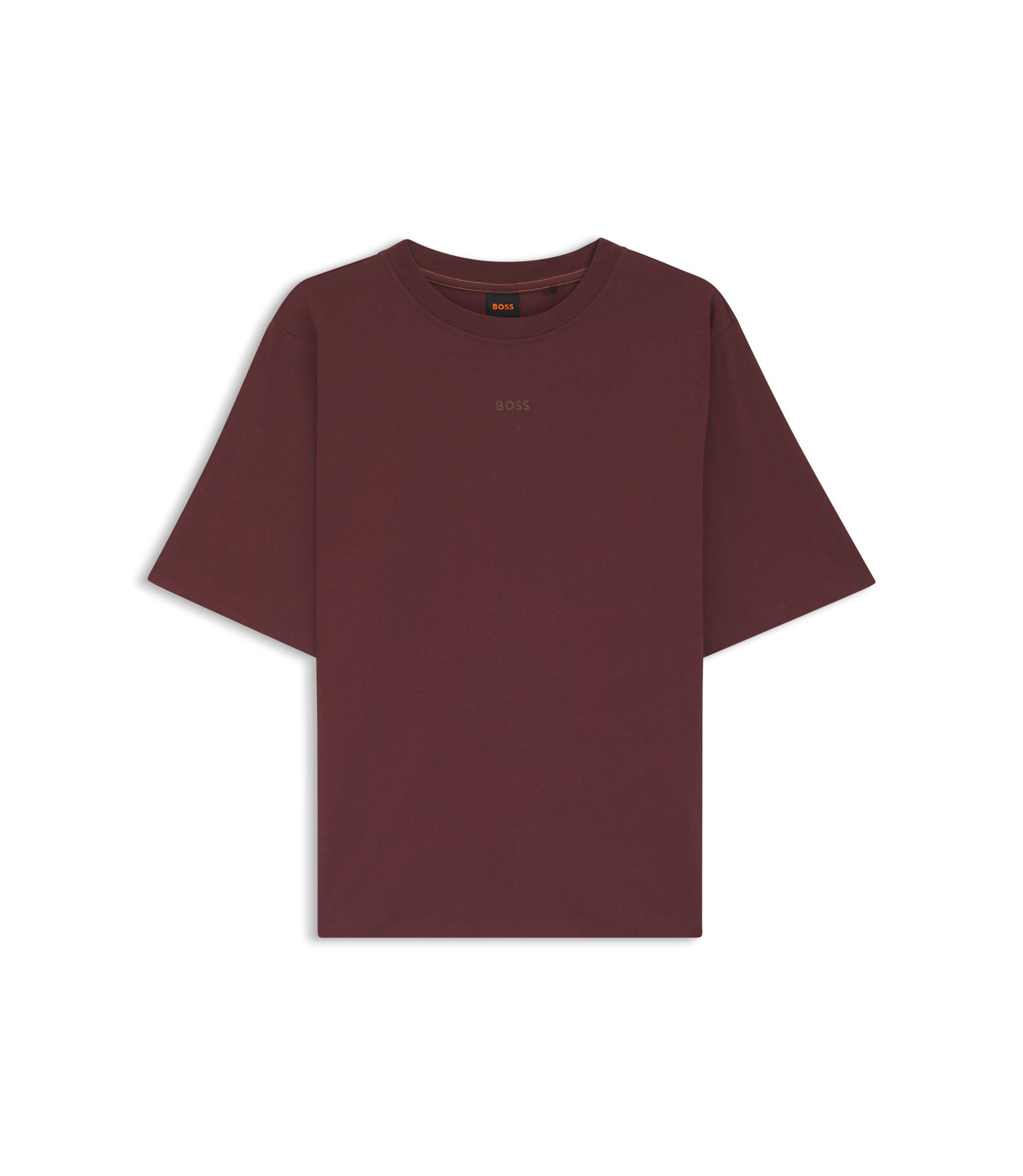 Boss Cotton Jersey T Shirt With Puff Print Logo Dark Brown Women's