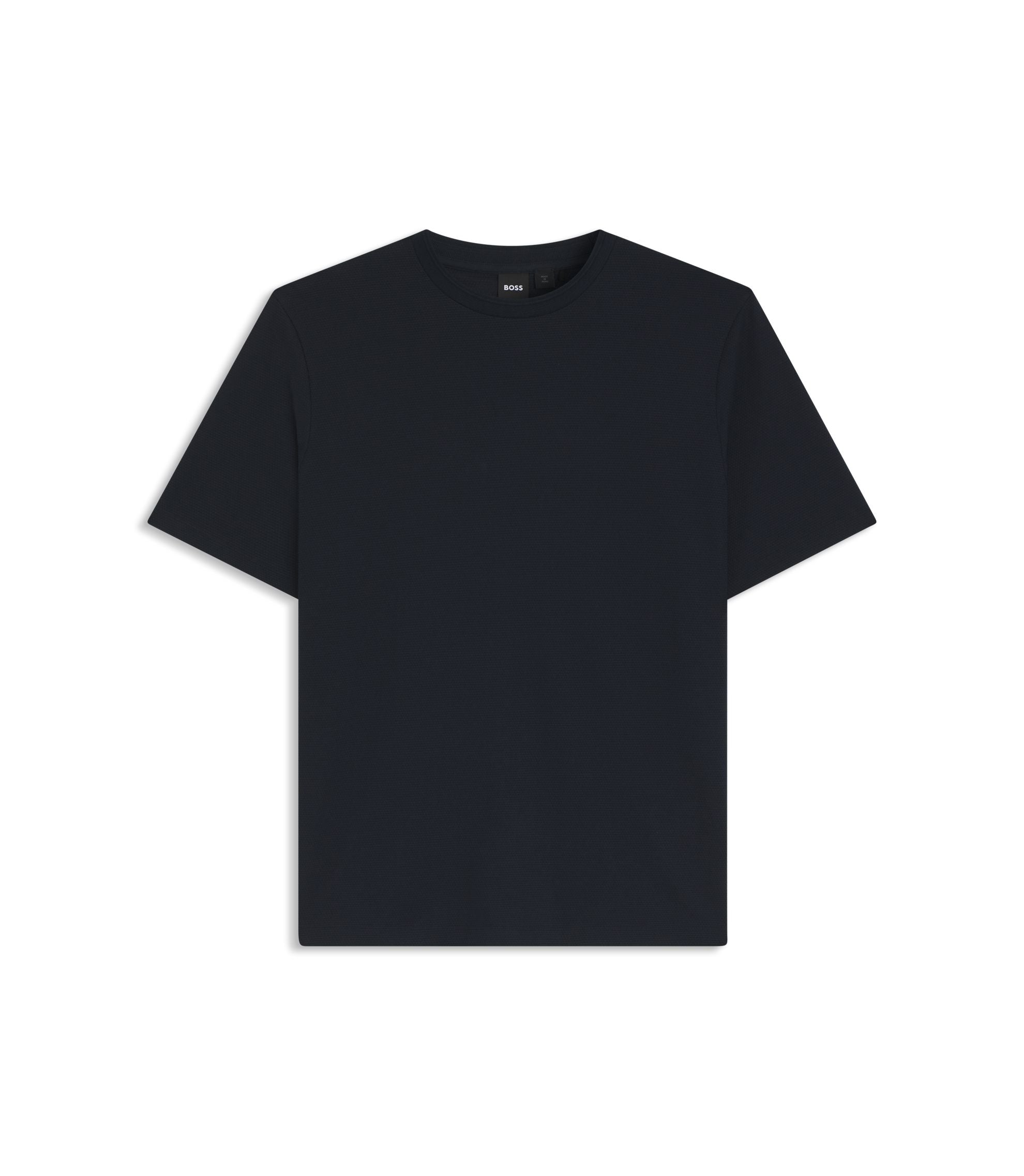 Boss Cotton Blend T Shirt With Bubble Jacquard Structure Dark Blue