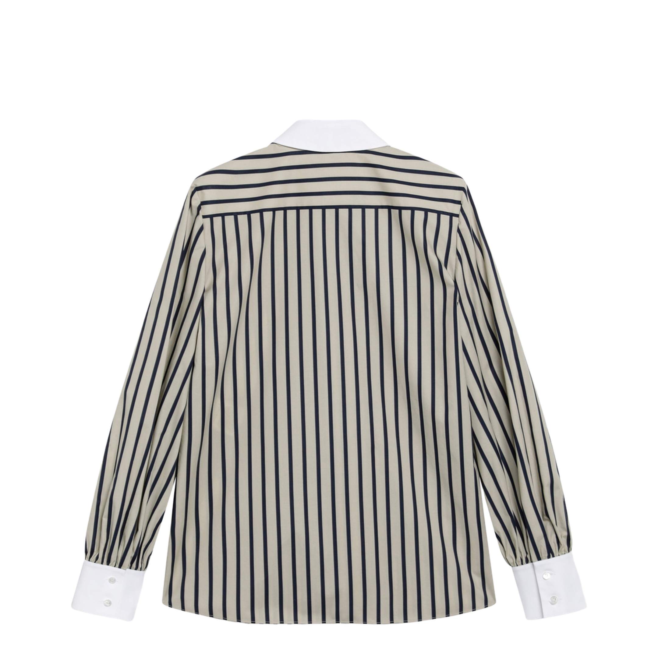 Striped Cotton Shirt With Scarf In Beige And Blue