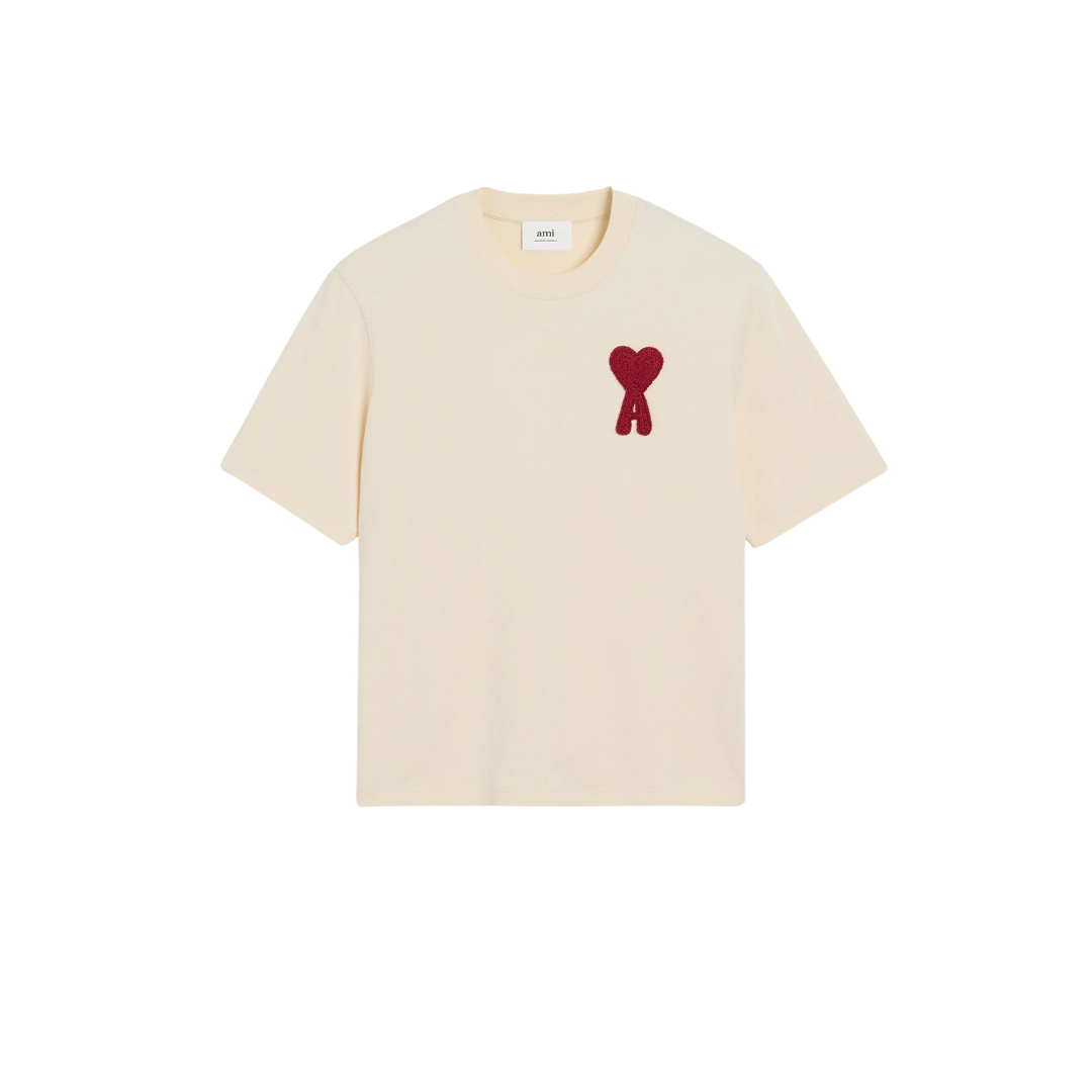 Ami Paris Beige Cotton Ami De Coeur Patch T-Shirt (White Cream