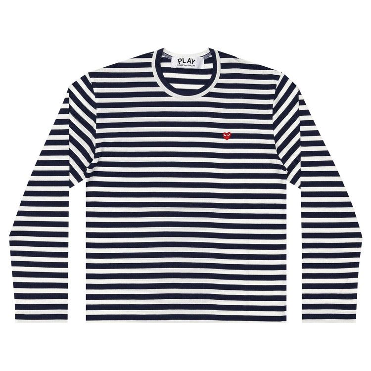 Comme des Garçons PLAY Long-Sleeve Striped T-Shirt With Small Heart Navy/White