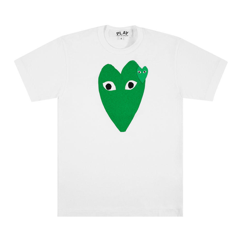 Comme des Gar�ons Shorts-Sleeve Play T-Shirt With Large Green Heart White/Green