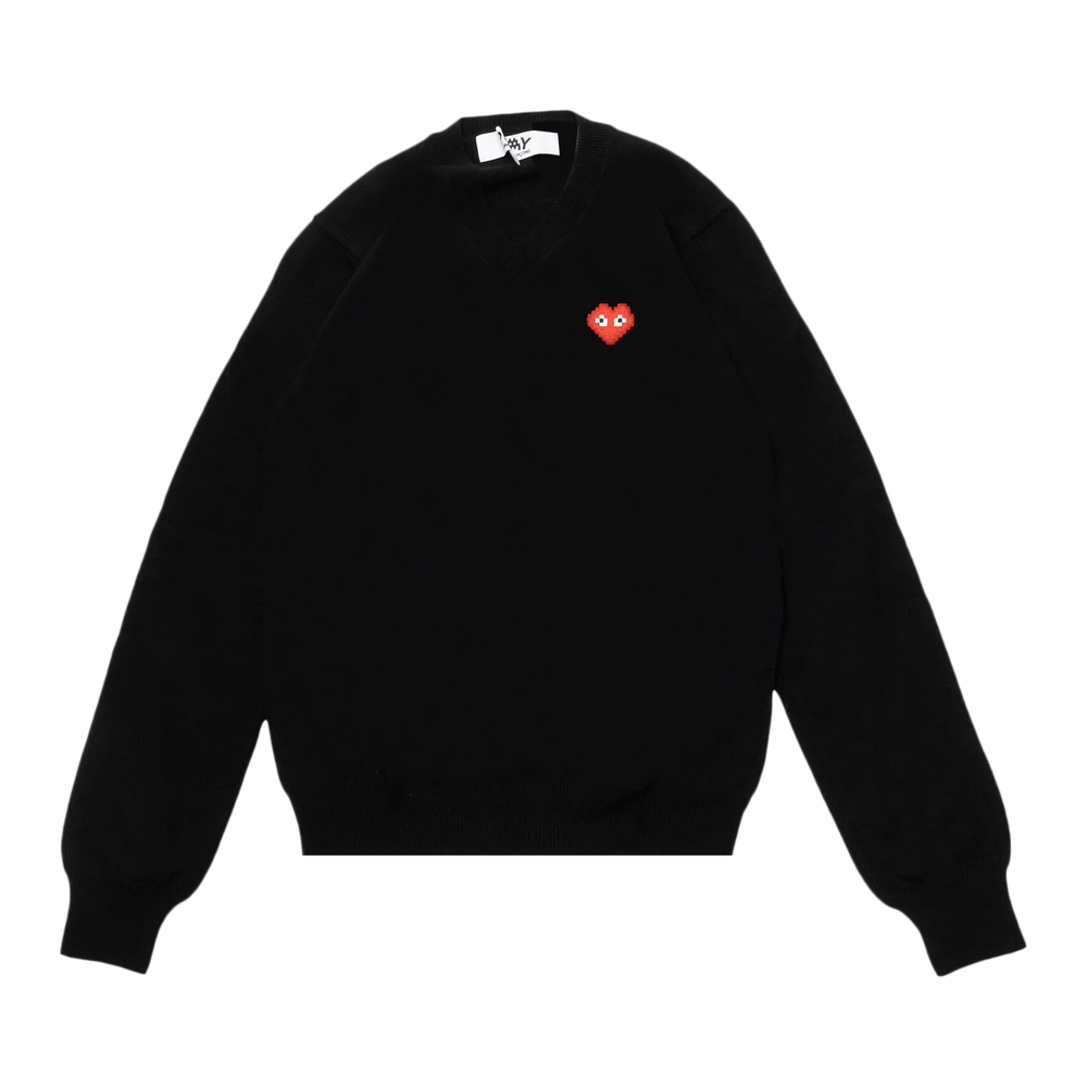 Comme des Garçons PLAY Heart V Neck Pullover Black