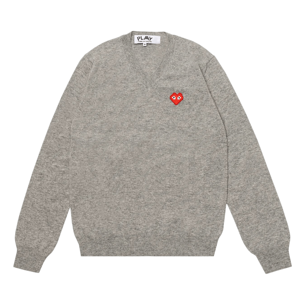 Comme des Garçons PLAY Heart V Neck Pullover Light Grey
