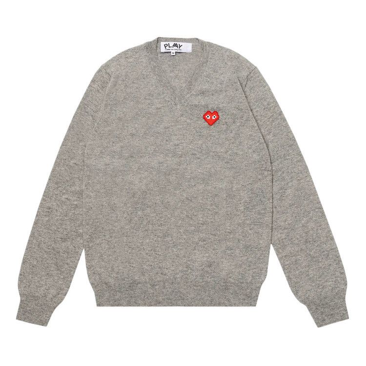 Comme des Garçons PLAY Heart V Neck Pullover Light Grey
