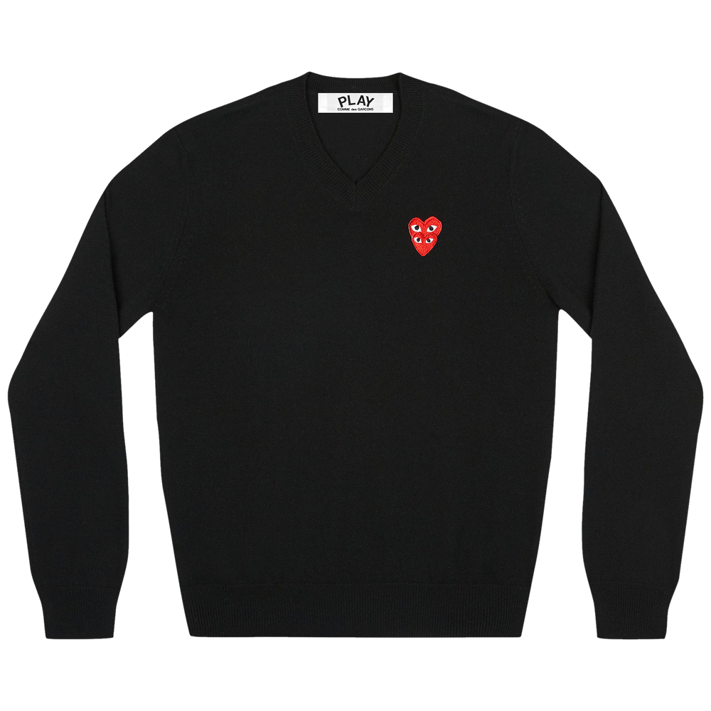 Comme des Garçons PLAY Double Heart V-Neck Sweater Black