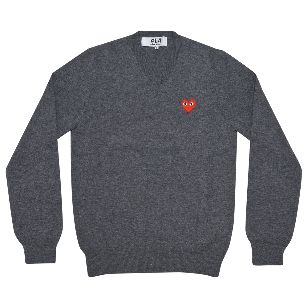Comme des Garçons PLAY Heart Patch V Neck Sweater Grey