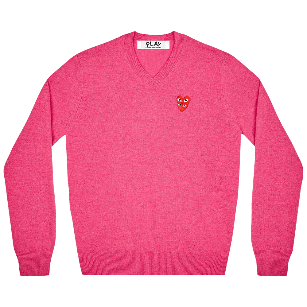 Comme des Garçons PLAY Double Heart Logo V-Neck Sweater Pink