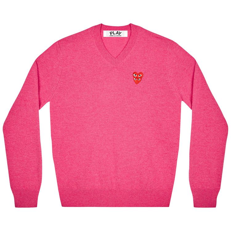 Comme des Garçons PLAY Double Heart Logo V-Neck Sweater Pink