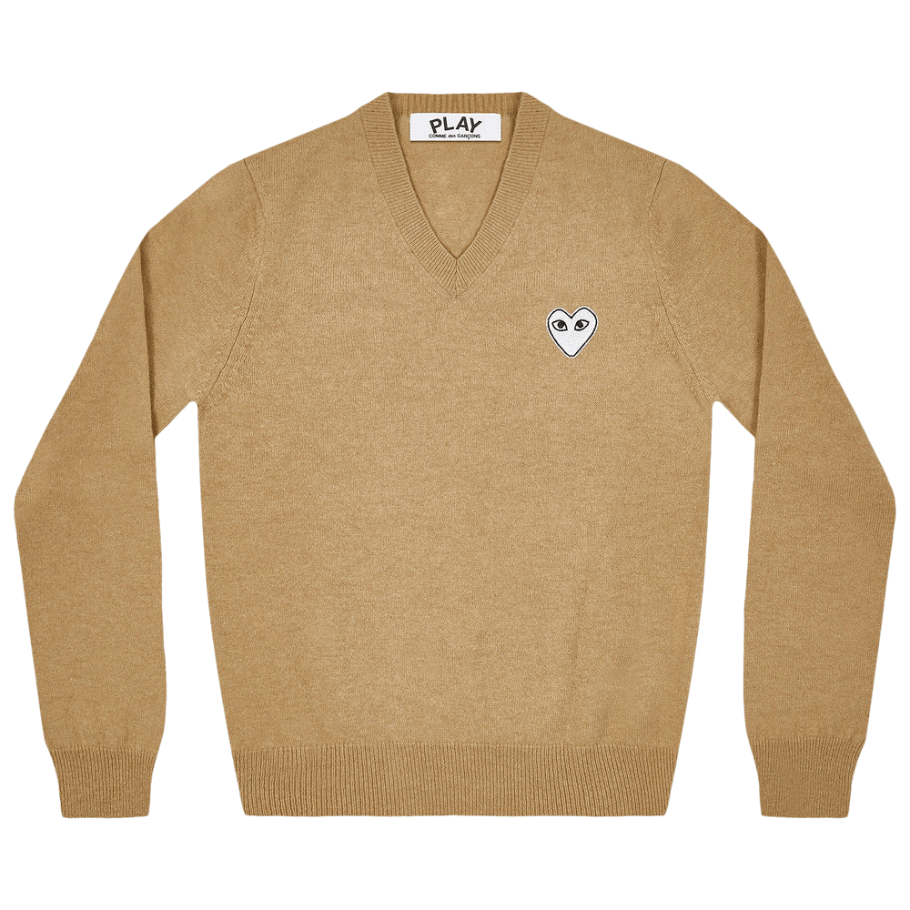 Comme des Garçons PLAY Heart V Neck Sweater Camel