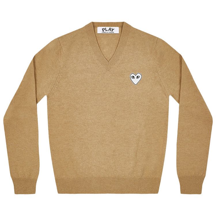Comme des Garçons PLAY Heart V Neck Sweater Camel