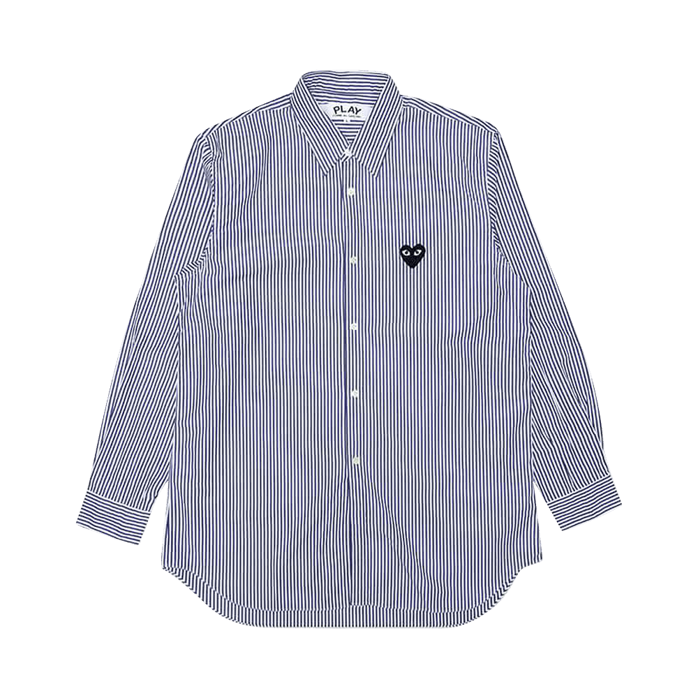 Comme des Garçons PLAY Black Emblem Stripe Button Down Blue