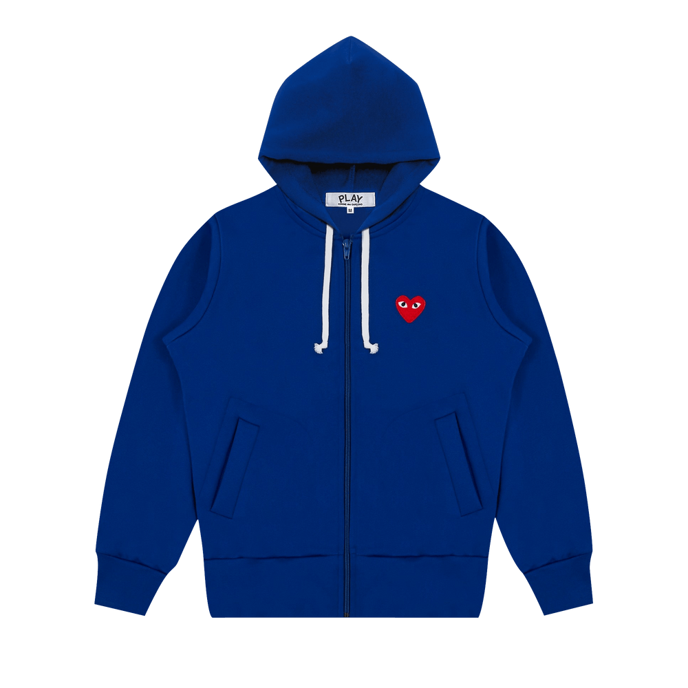 Comme des Garçons Play Zip Up Hoodie With Red Heart Blue