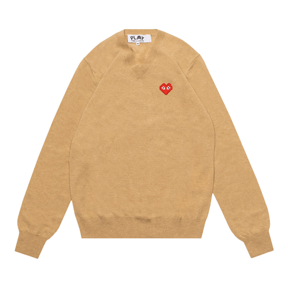 Comme des Garçons PLAY Heart V Neck Pullover Camel