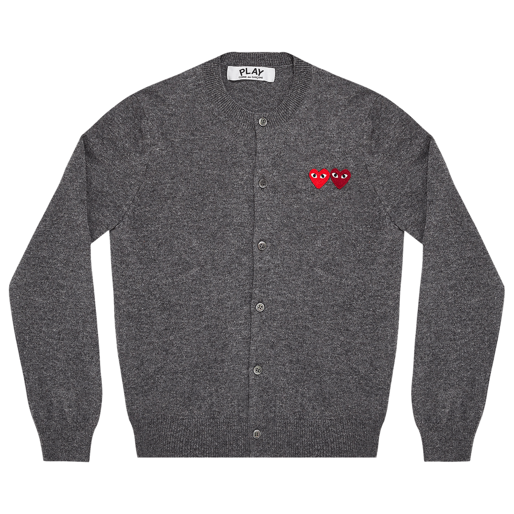 Comme des Garçons PLAY Wool Layered Double Heart Cardigan Grey