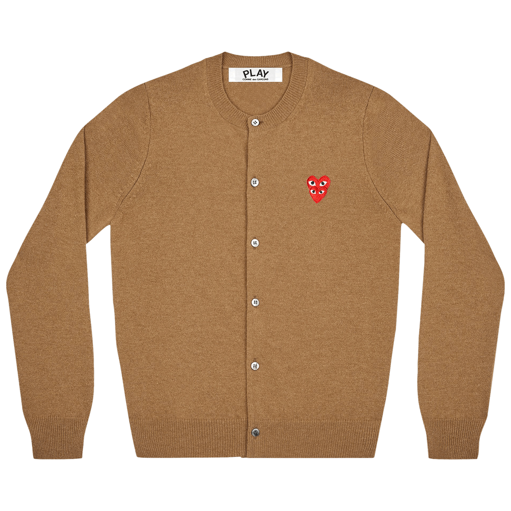 Comme des Garçons PLAY Wool Layered Double Heart Cardigan Brown